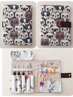 Cute Cat Print Crochet Hook Case